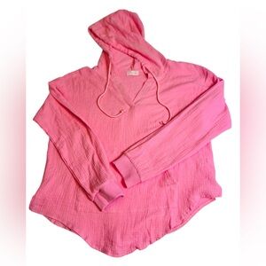 Bubble Gum Pink Lily Guaze 100% Cotton Hoodie Medium